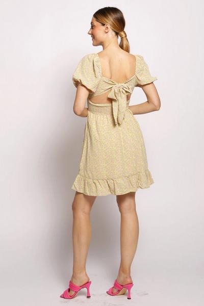 Cutie London Lime Floral Mini Dress with Cinched In Waist