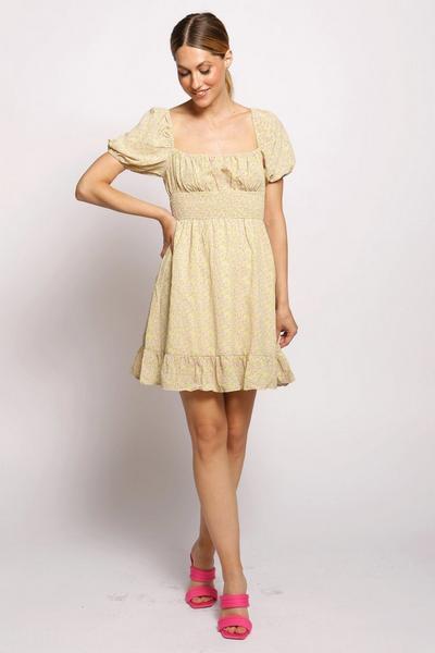 Cutie London Lime Floral Mini Dress with Cinched In Waist