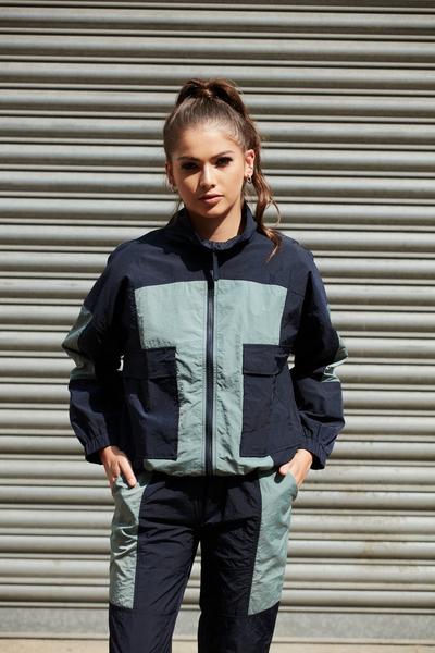 DOUBLE SECOND Navy Colour Block Sport Jacket