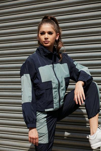 DOUBLE SECOND Navy Colour Block Sport Jacket