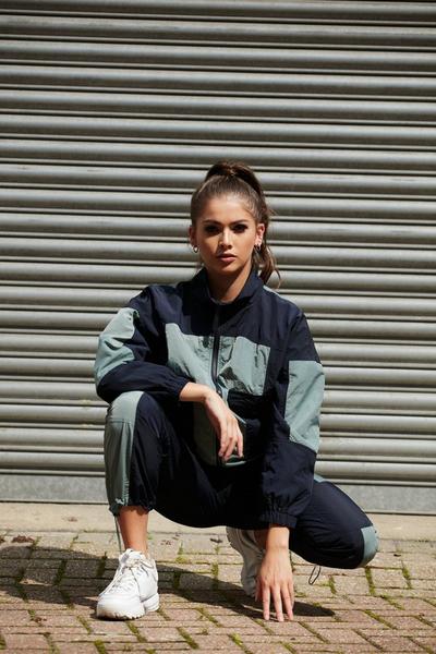 DOUBLE SECOND Navy Colour Block Sport Jacket