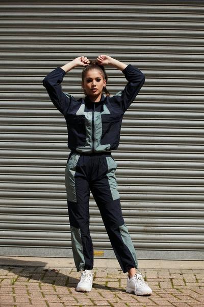 DOUBLE SECOND Navy Colour Block Sport Jacket
