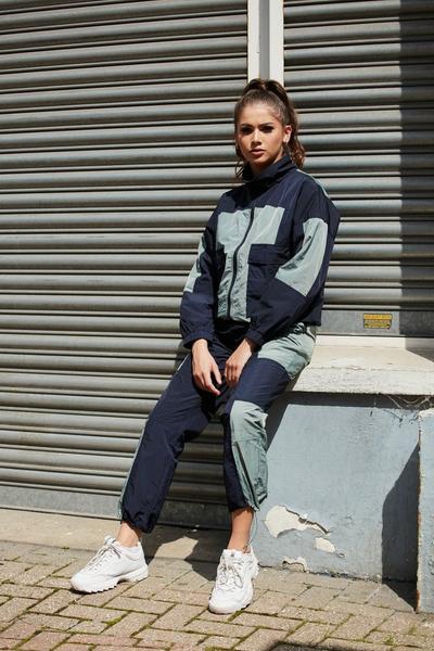 DOUBLE SECOND Navy Colour Block Sport Jacket