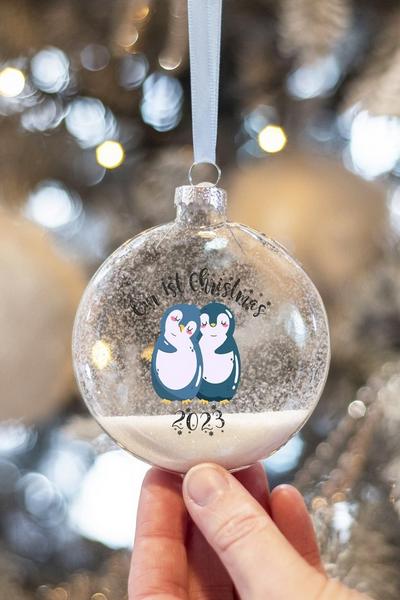 Love Lumi Multi Our 1st Christmas Penguin Couple Glitter Bauble 2022