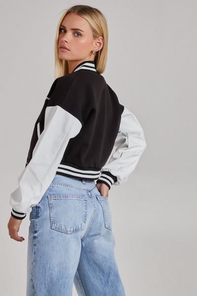 Pink Vanilla Black Contrast Sleeve Baseball Jacket
