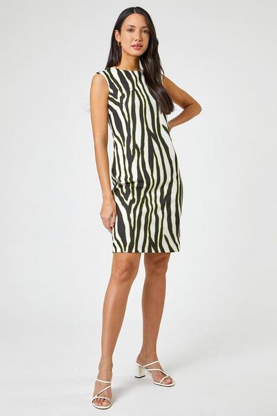 Roman Lime Animal Print Stretch Shift Dress