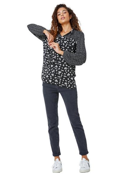 Roman Black Ditsy Floral Stretch Tie Top