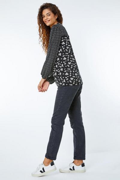 Roman Black Ditsy Floral Stretch Tie Top