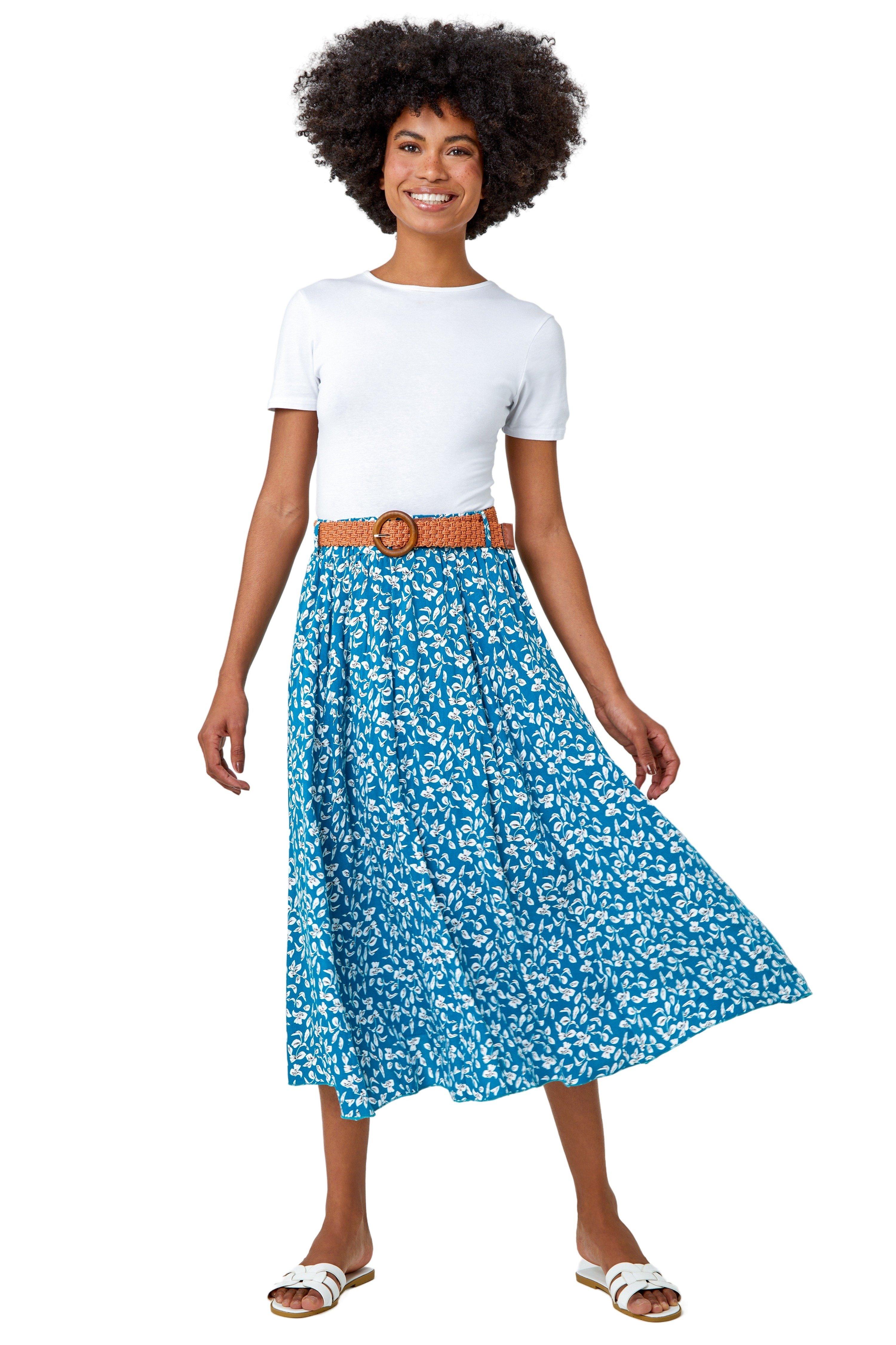 Skirts | Ditsy Floral Print Belted Midi Skirt | Roman