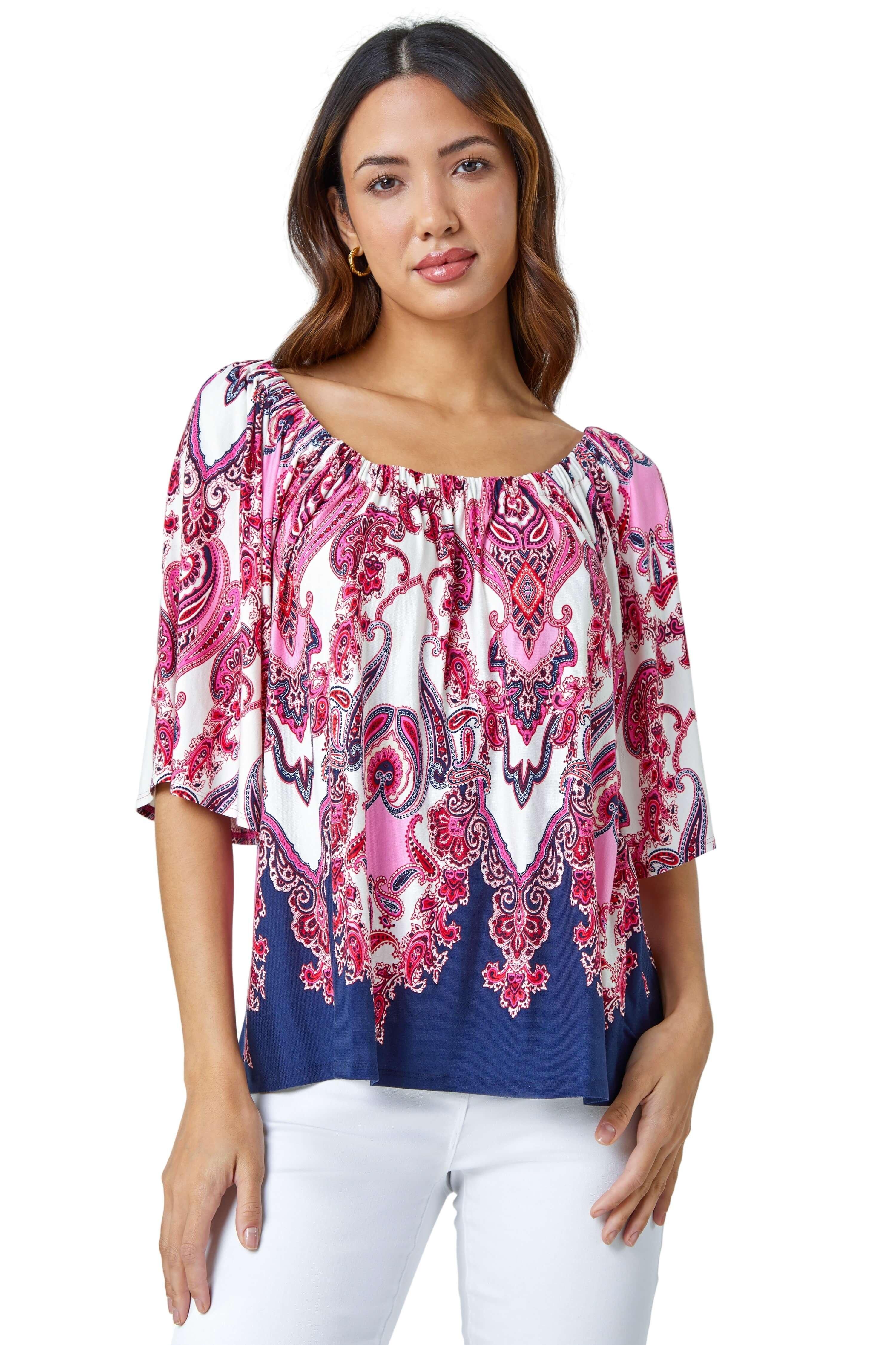 Roman Paisley Print Stretch Bardot Top | Debenhams