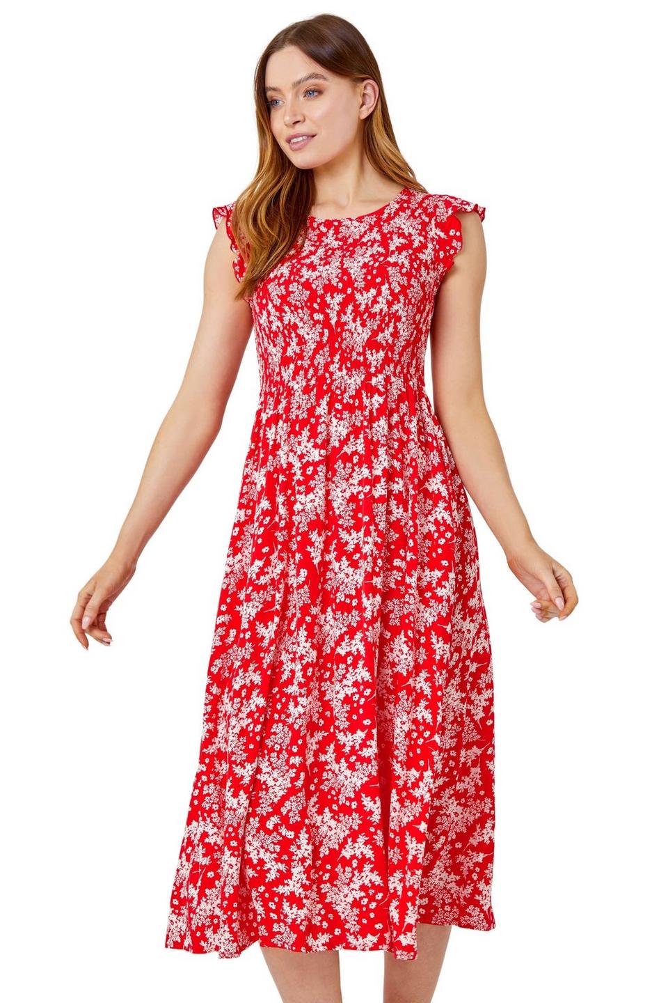 Dresses | Floral Print Shirred Midi Dress | Roman