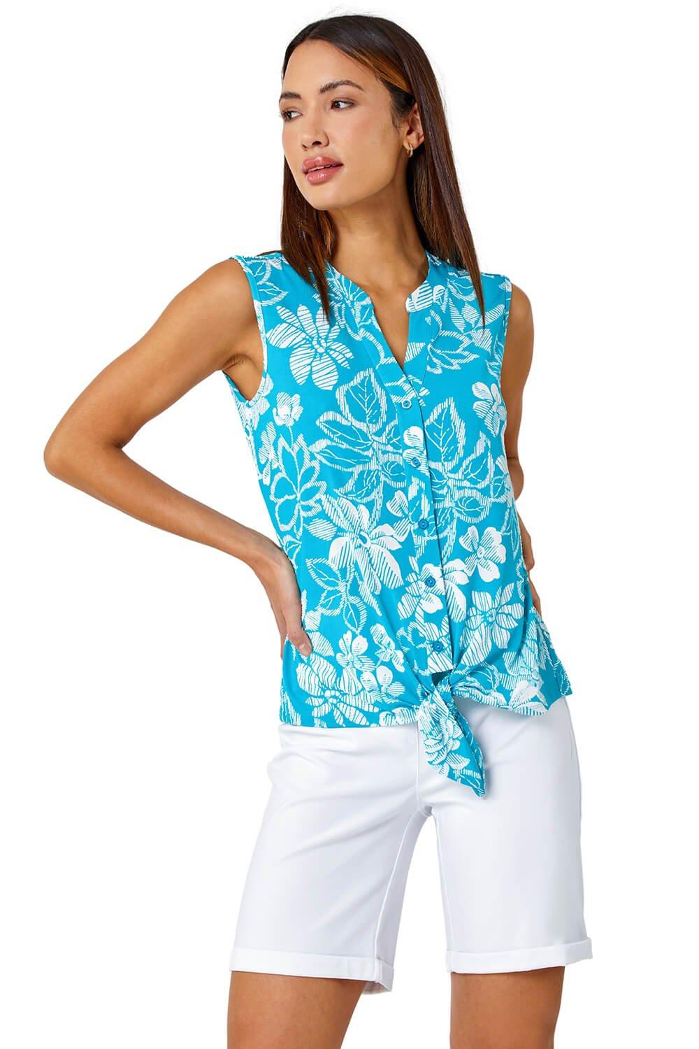 Roman Sleeveless Floral Tie Front Stretch Top | Debenhams