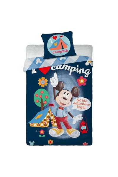 Disney Bright Blue Camping Cotton Mickey Mouse Duvet Cover Set