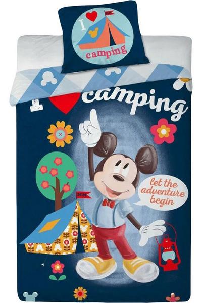 Disney Bright Blue Camping Cotton Mickey Mouse Duvet Cover Set