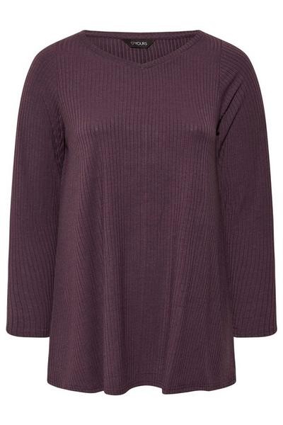 Yours Plum Long Sleeve Ribbed Top