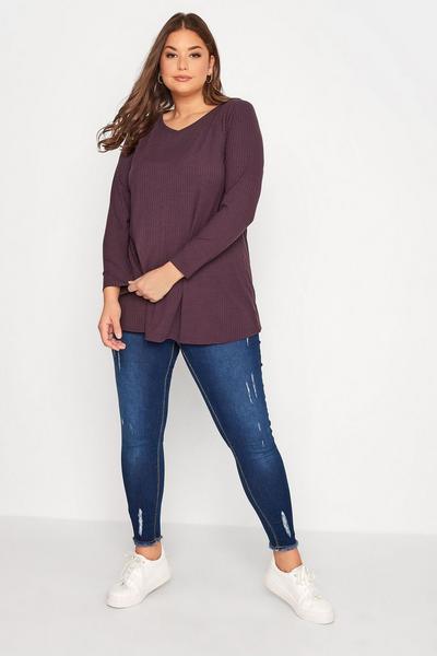 Yours Plum Long Sleeve Ribbed Top