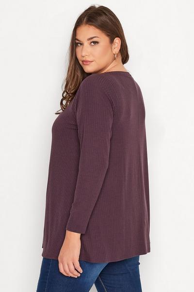 Yours Plum Long Sleeve Ribbed Top