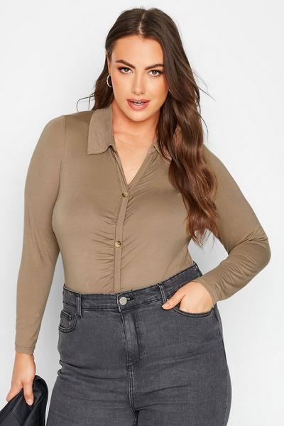 Yours Camel Ruched Front Bodysuit
