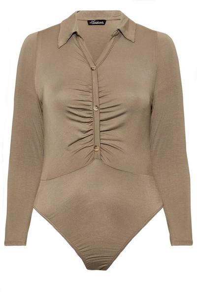Yours Camel Ruched Front Bodysuit