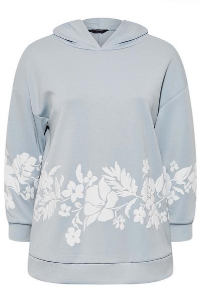 Yours Blue Floral Detail Hoodie