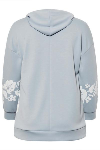 Yours Blue Floral Detail Hoodie
