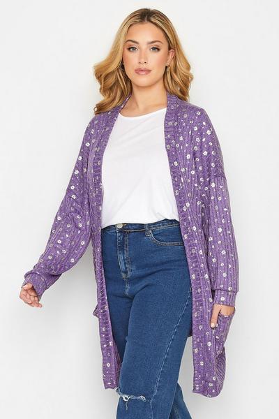 Yours Purple Foil Printed Cardigan