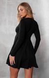 PrettyLittleThing Black Cotton Wrap Long Sleeve Skater Dress thumbnail 2