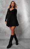 PrettyLittleThing Black Cotton Wrap Long Sleeve Skater Dress thumbnail 3