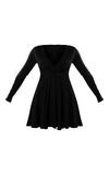 PrettyLittleThing Black Cotton Wrap Long Sleeve Skater Dress thumbnail 5