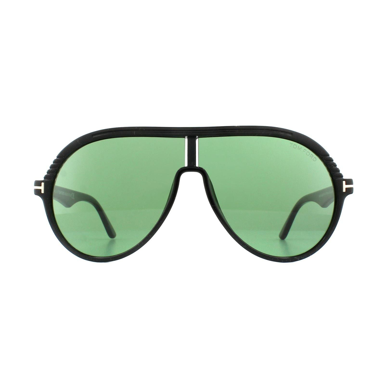 Sunglasses | Aviator Shiny Black Green Sunglasses | Tom Ford
