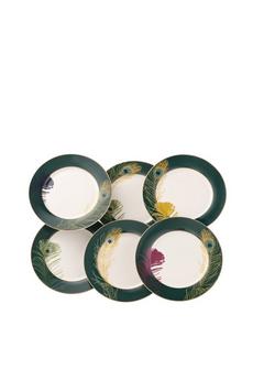 Aynsley China Multi "Peacock" Feather Teaplates Set of 6