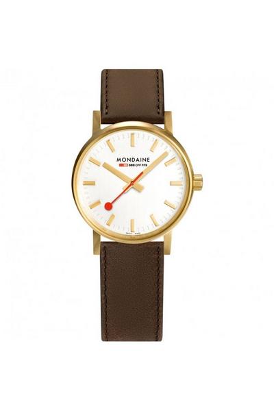 Mondaine White Evo2 Gold 30 Mm Plated Stainless Steel Classic Watch - Mse.30112.lg