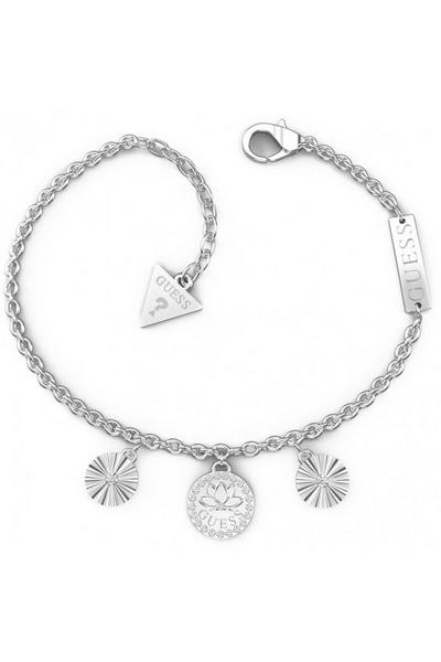 Guess Jewellery Silver Lotus Id Charm Stainless Steel Bracelet - Ubb01347Rhl