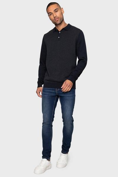 Threadbare Navy 'Luke' Cotton Polo Collar Jumper