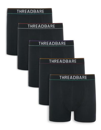 Threadbare Black 5 Pack 'Alan' Hipster Trunks