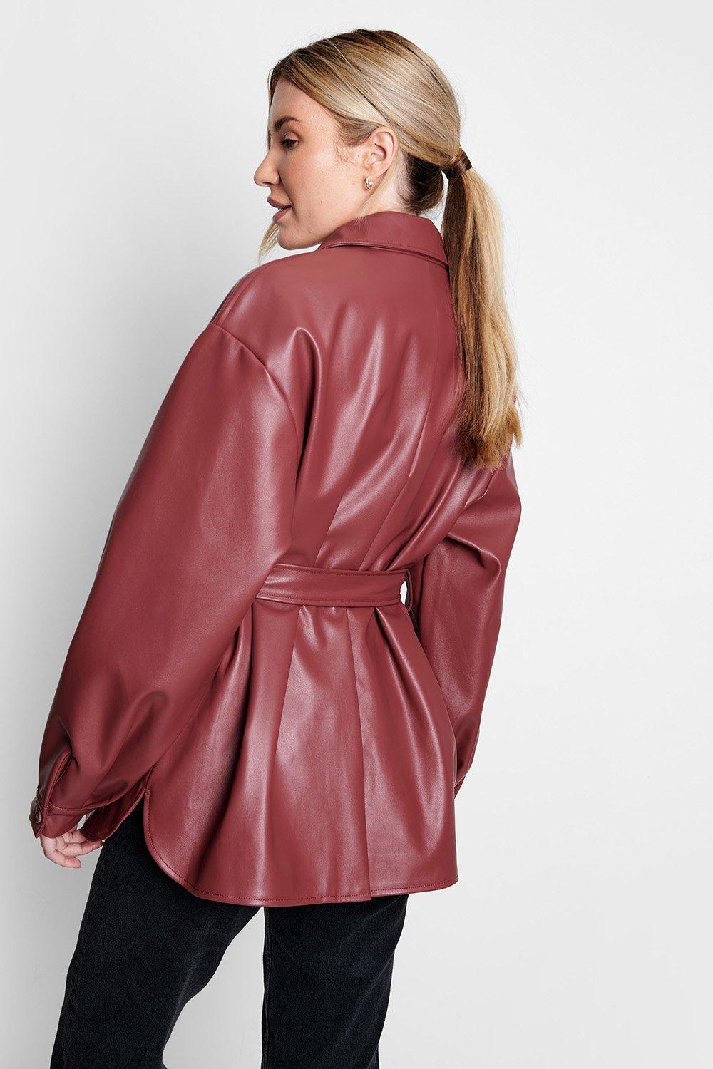 longing for you faux leather belted jacket