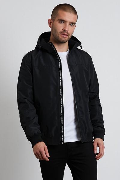 Threadbare Black 'Crush' Lightweight Zip Through Hooded Jacket