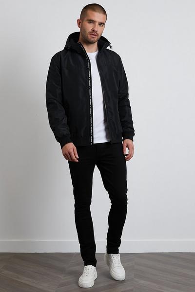 Threadbare Black 'Crush' Lightweight Zip Through Hooded Jacket