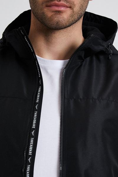 Threadbare Black 'Crush' Lightweight Zip Through Hooded Jacket