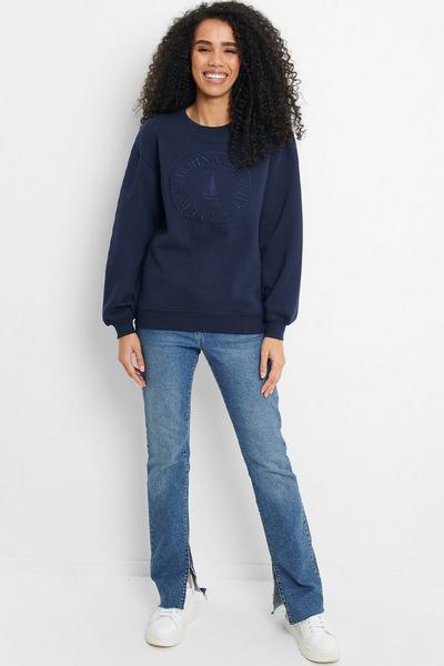 Threadbare Navy Cotton Blend 'Yacht' Crew Neck Sweatshirt