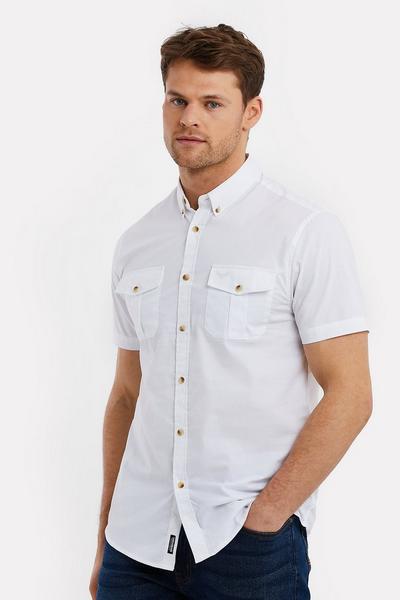 Threadbare White 'Furore' Cotton Short Sleeve Shirt