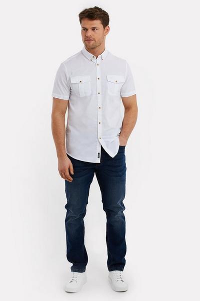 Threadbare White 'Furore' Cotton Short Sleeve Shirt