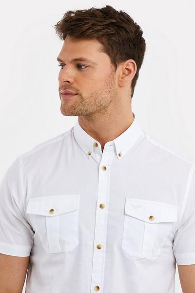 Threadbare White 'Furore' Cotton Short Sleeve Shirt
