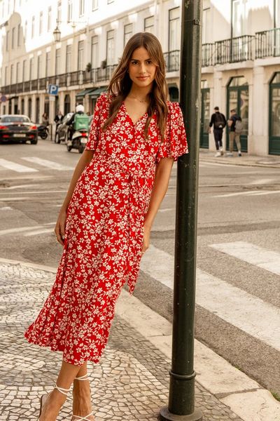 Threadbare Red 'Pastill' Button Down Midi Dress