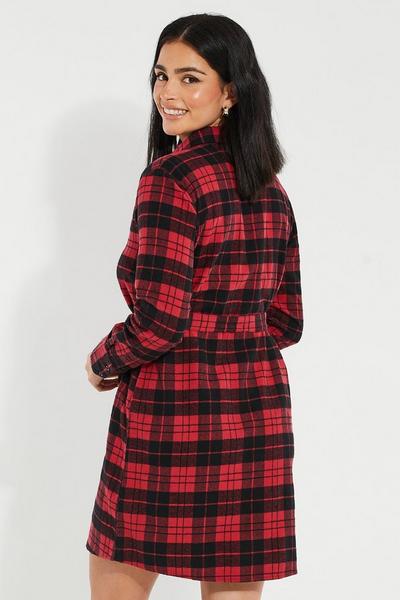 Threadbare Red 'Present' Cotton Check Festive Shirt Dress