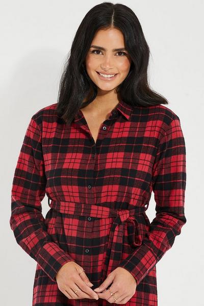 Threadbare Red 'Present' Cotton Check Festive Shirt Dress