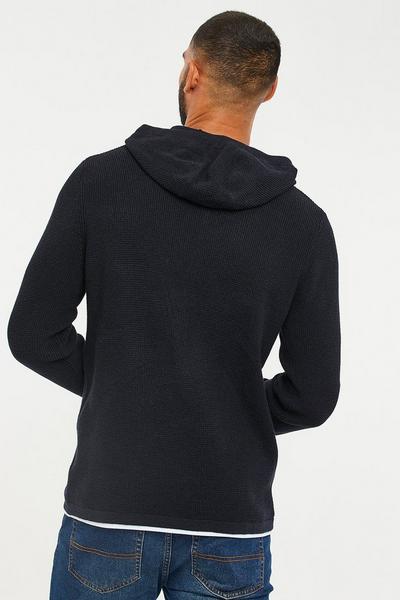 Threadbare Dark Navy 'Greyson' Cotton Knitted Hoodie With Mock T Shirt