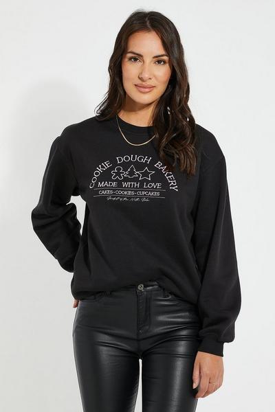 Threadbare Black Cotton Blend 'Cookie' Christmas Sweatshirt