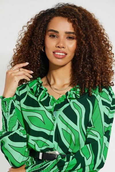 Threadbare Green 'Grape' Belted Ruffle Mini Dress