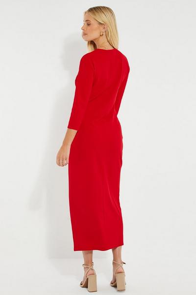 Threadbare Red 'Wafer' Knot Front Midi Dress
